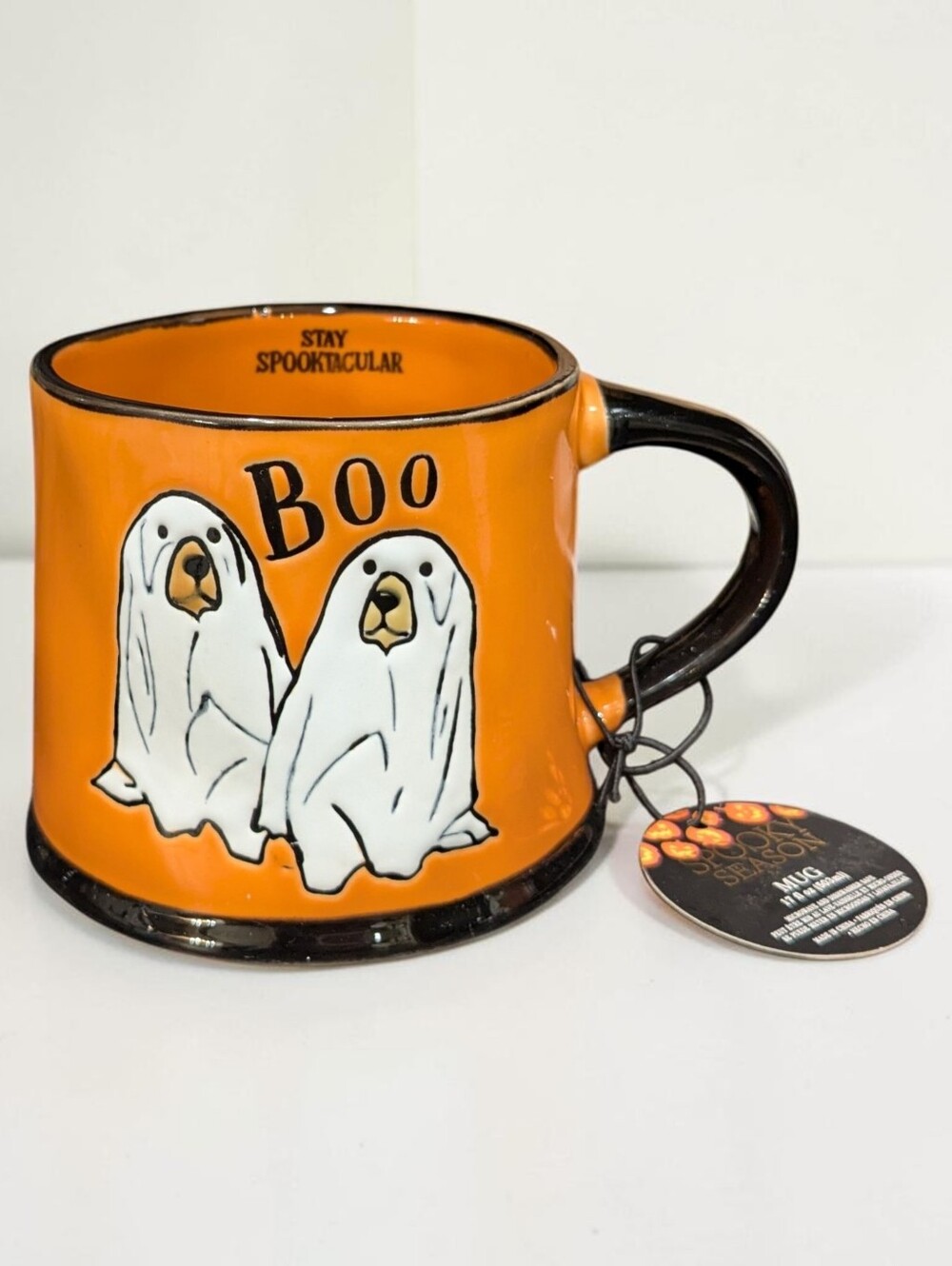 Halloween 'Boo' Orange Ghost Dog Mug - Stay Spooktacular NWT 17oz